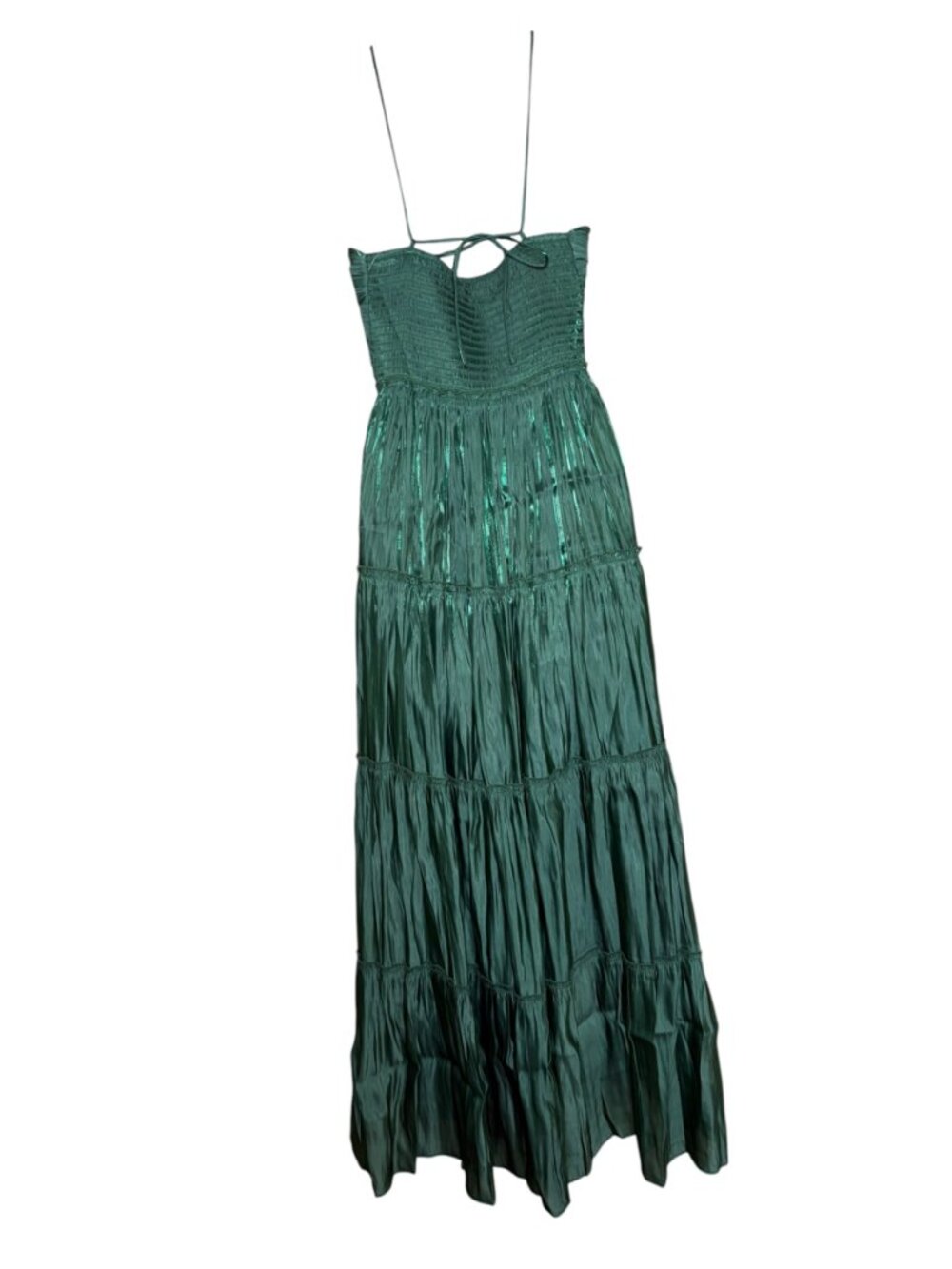 O.P.T. East Dress M Emerald Green Satin Tiered Halter Maxi NWT - Picture 5 of 7